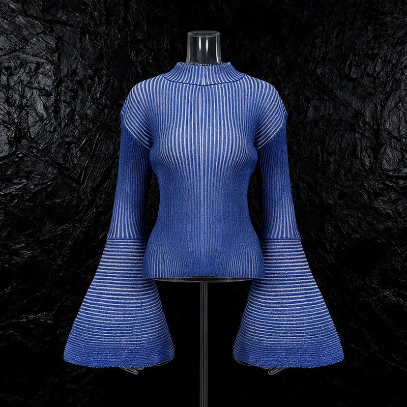 Janli Ribbed Striped Bell Sleeve Sweater