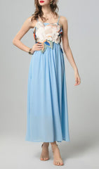 Emanuele Blue Floral Embroidered Maxi Dress