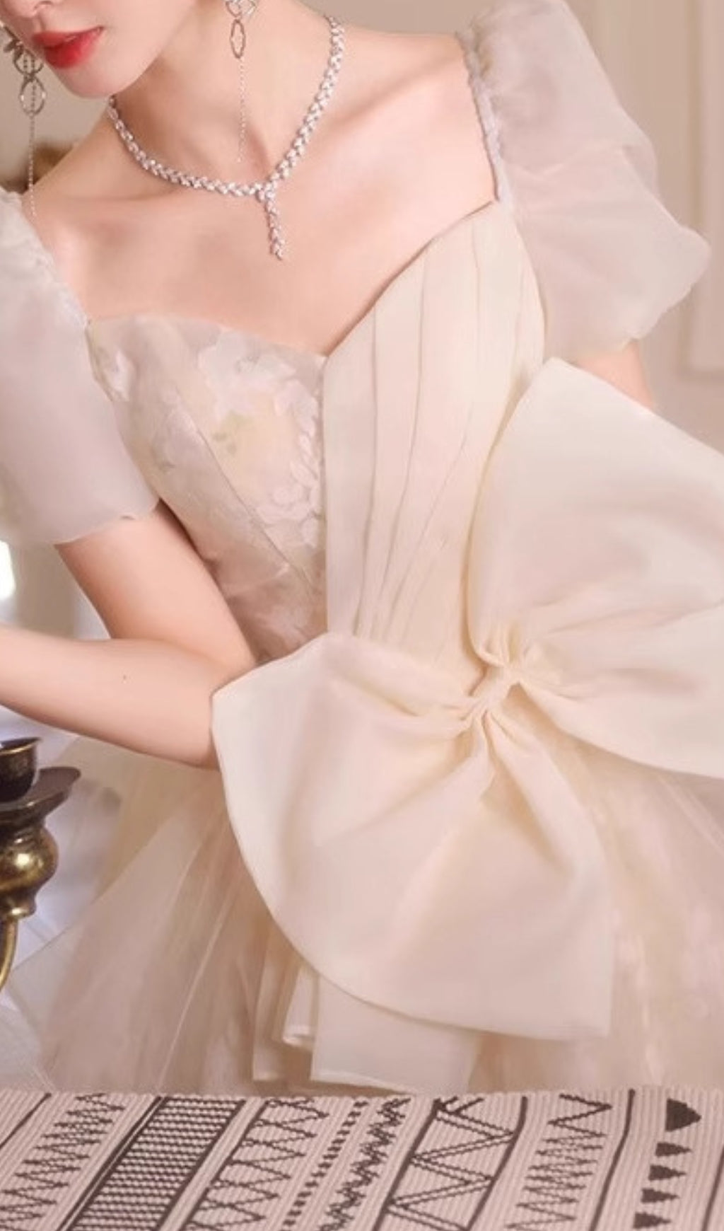 Chinue Ethereal Floral Lace Tulle Maxi Dress with Statement Bow