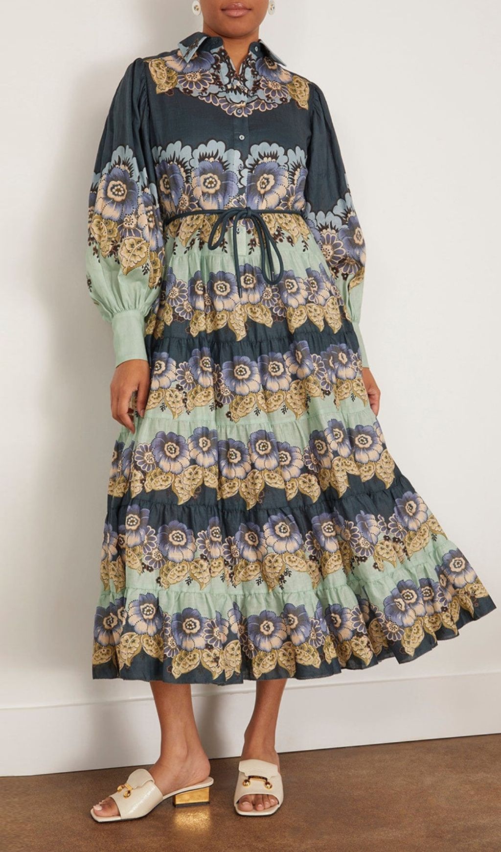 Fearne Floral Tiered Lantern Sleeve Midi Dress