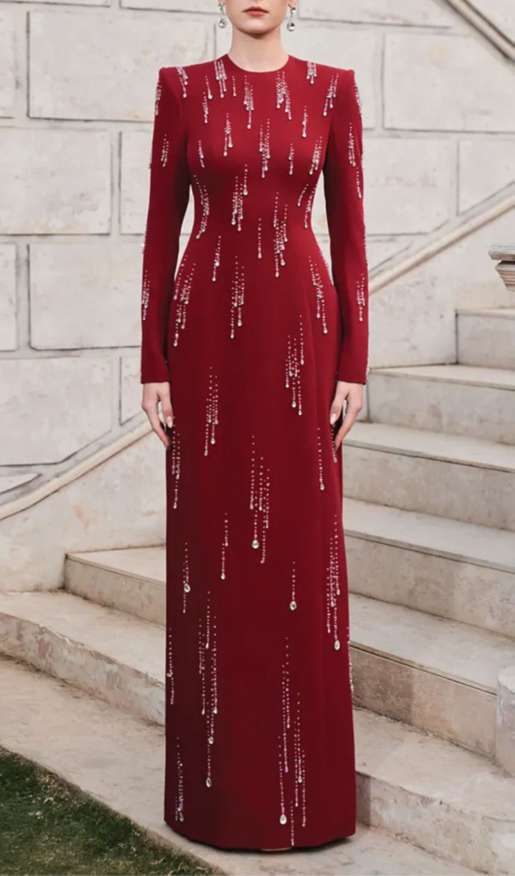 Joyita Red Diamante Long Sleeve Maxi Dress