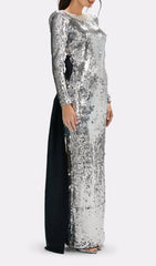 Jenesis Dazzling Silver Sequin Maxi Gown