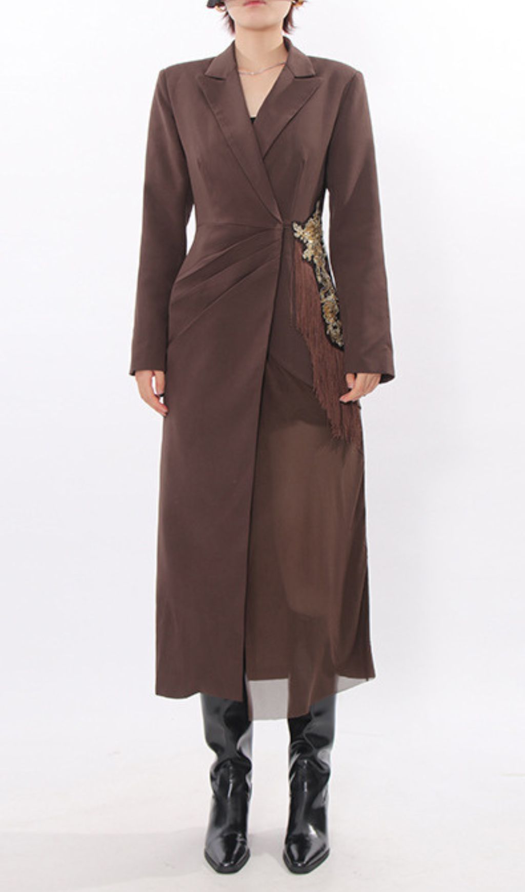 Iduia Brown Tassel Blazer Dress