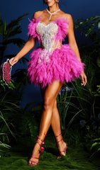 Jolleen Hot Pink Strapless Embellished Tulle Mini Set