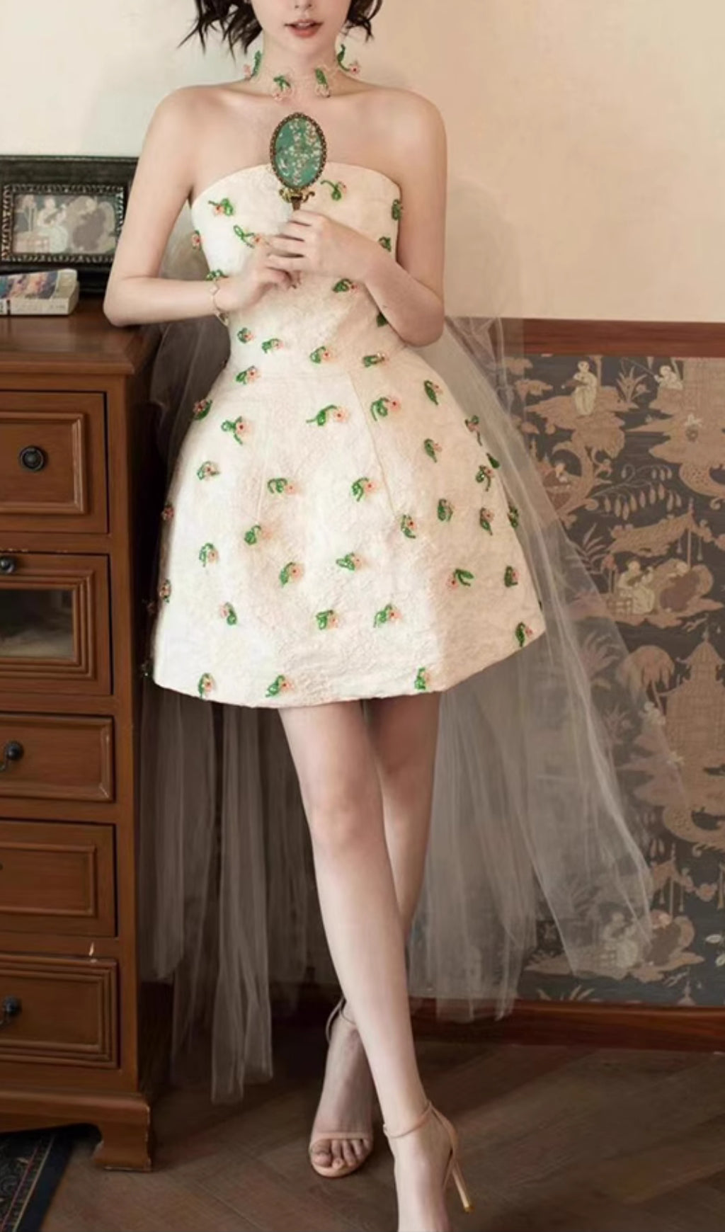 Dalila Strapless Floral Embellished Mini Dress