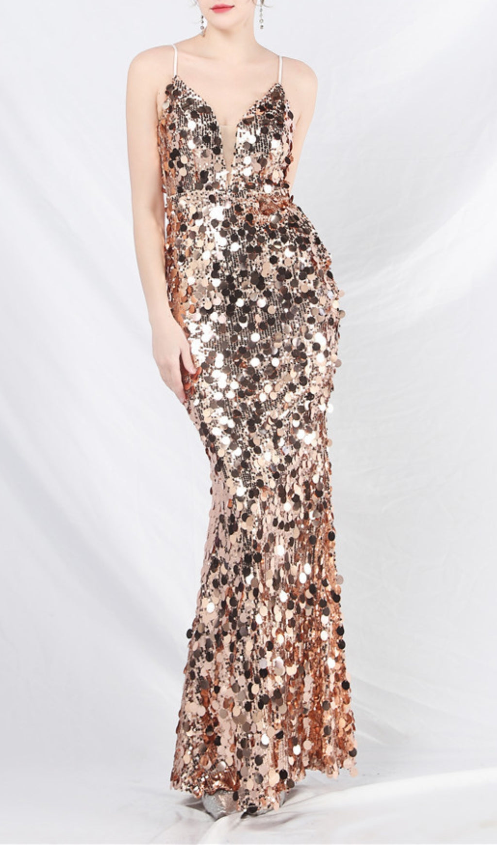 Chole Champagne Gold Sequin Strappy Maxi Gown