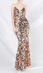 Chole Champagne Gold Sequin Strappy Maxi Gown