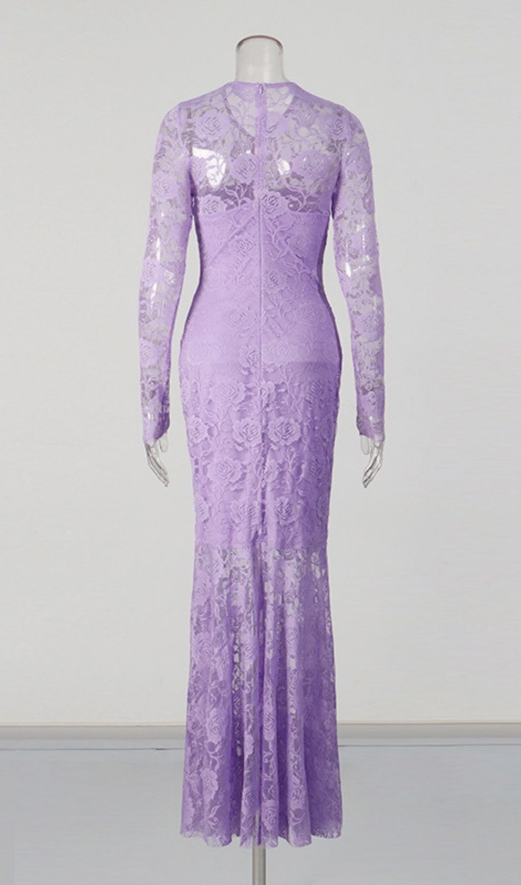 Kacey Elegant Purple Floral Lace Long Sleeve Maxi Dress