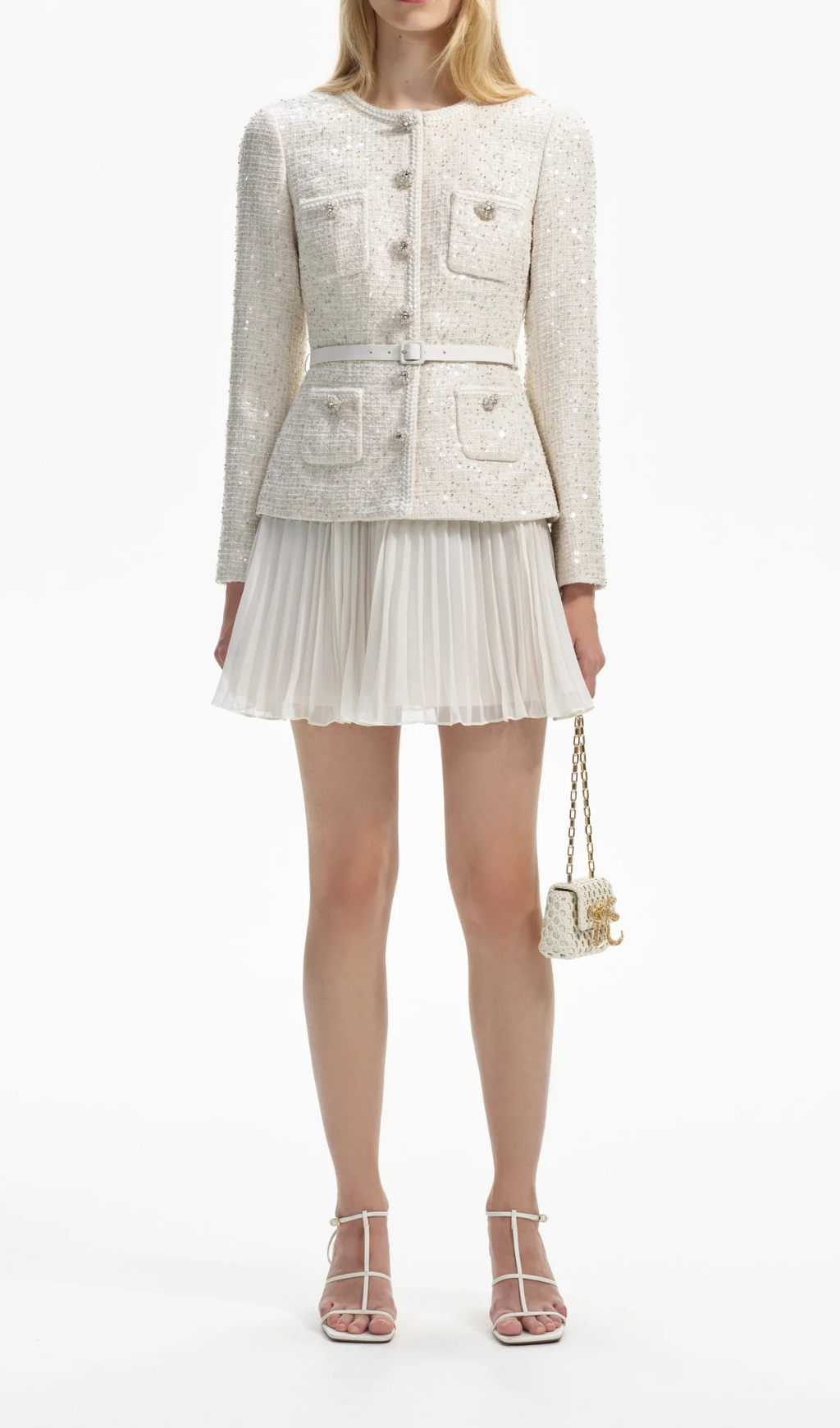 Azhar Shimmering Sequin Tweed Mini Dress Ensemble