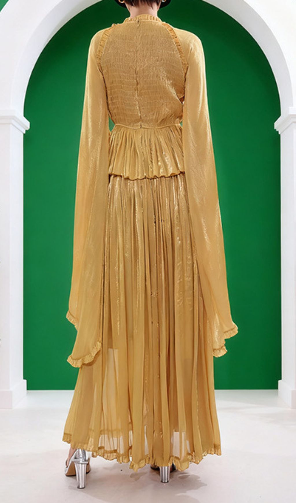 Holle Golden Pleated Maxi Dress for Women
