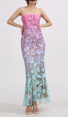 Elora Ombre Floral Strapless Maxi Dress