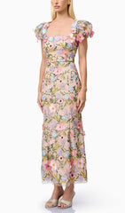 Elvio Whimsical Floral Embroidered Midi Dress