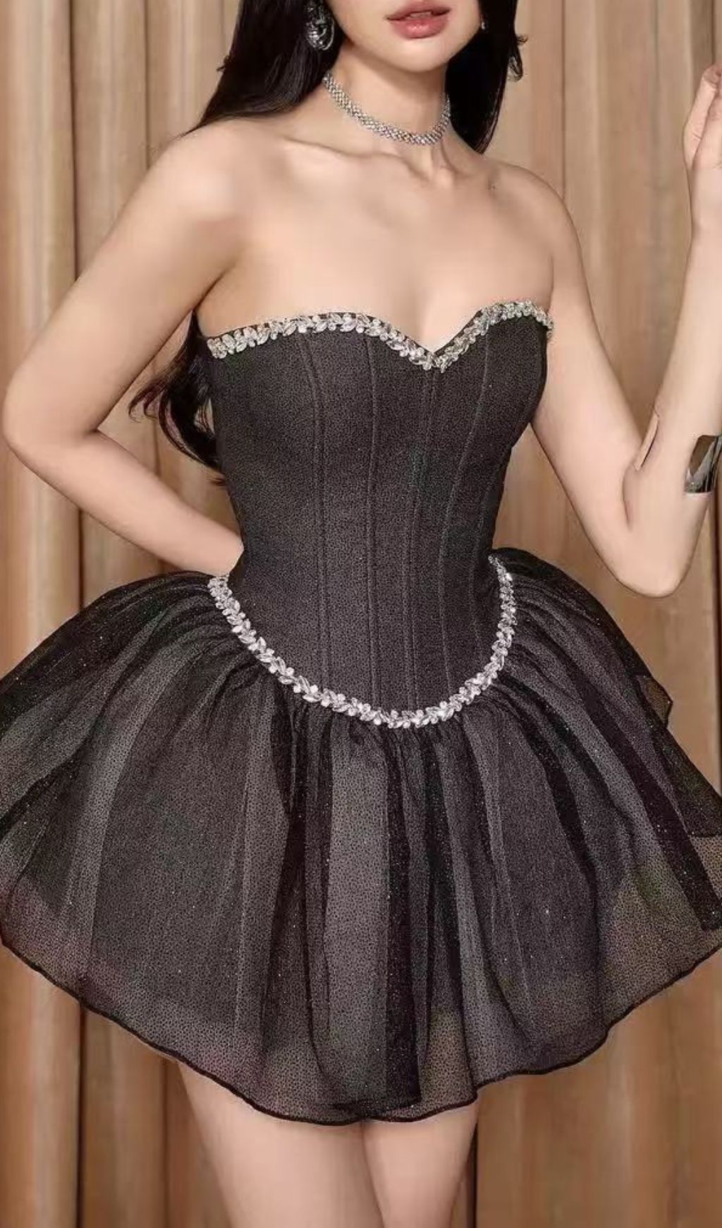 Iowa Sparkle Strapless Corset Mesh Mini Dress