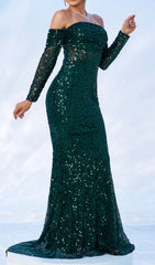 Corbett Emerald Green Sequin Off-Shoulder Mermaid Maxi Gown