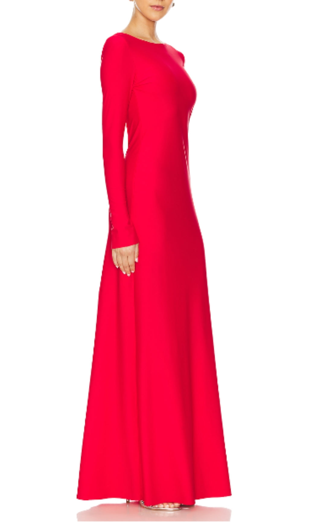 Show-Stopping Basma Red Long Sleeve Backless Maxi Dress with Elegant Embellishment