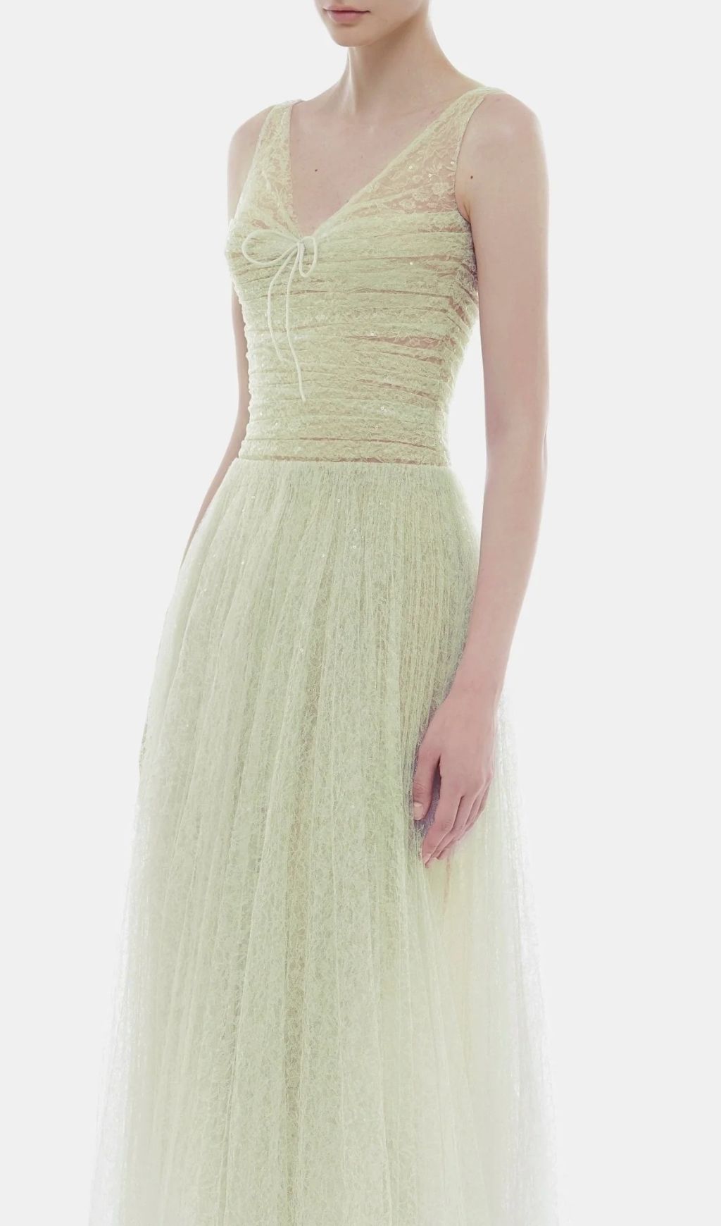 Josie Mint Green Sparkle V-Neck Mesh Maxi Gown
