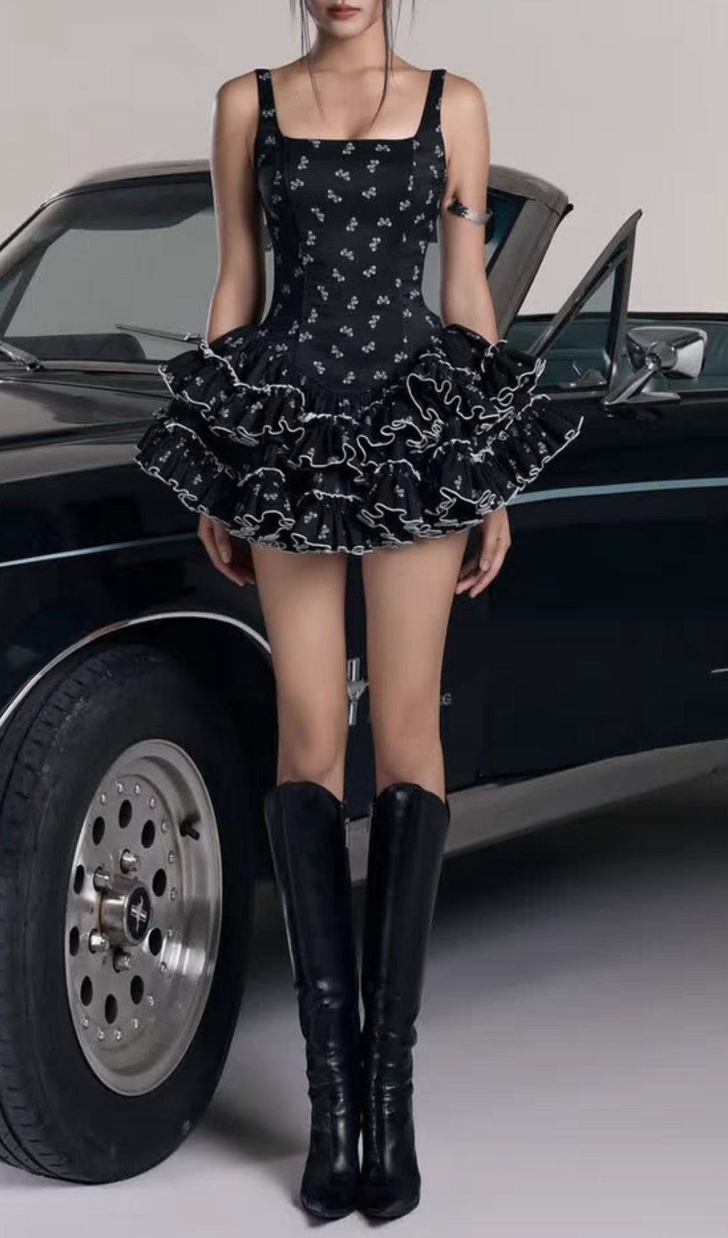 Erela Black Ruffled A-Line Mini Dress