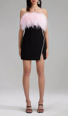 Glamorous Pink Feather & Crystal Slit Mini Dress
