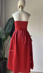 Berkant Strapless Scarlet Bow Midi Dress