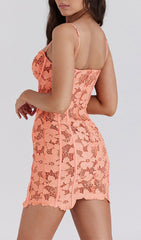 Sultry Peach Floral Lace Mini Dress