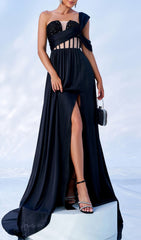 Fusa Black Sequin Corset Maxi Dress