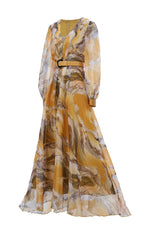 Feryal Golden Hues Abstract Print Maxi Dress