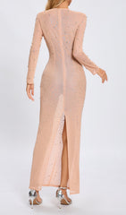 Dazzling Nude Crystal Mesh Maxi Dress