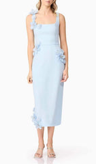 Harper Blue 3D Floral Embellished Midi Dress