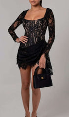 Callan Black Lace Long Sleeve Corset Mini Dress