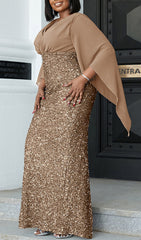 Bayarma Plus Size Glamorous Gold Sequin V-Neck Maxi Dress