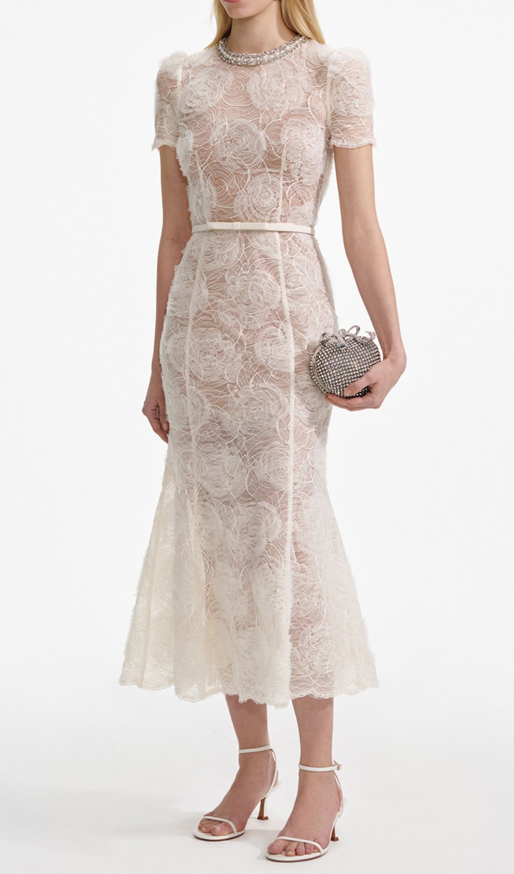 Finola White Floral Lace Midi Dress