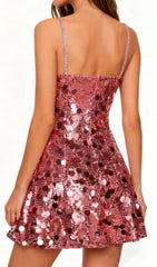 Isabela Dazzling Pink Sequin Mini Dress with Glamorous Chain Straps