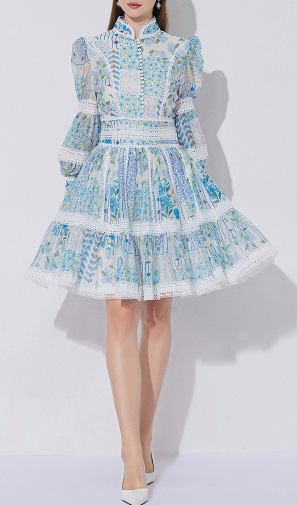 Effortlessly Chic Erla Blue Floral Tiered Mini Dress