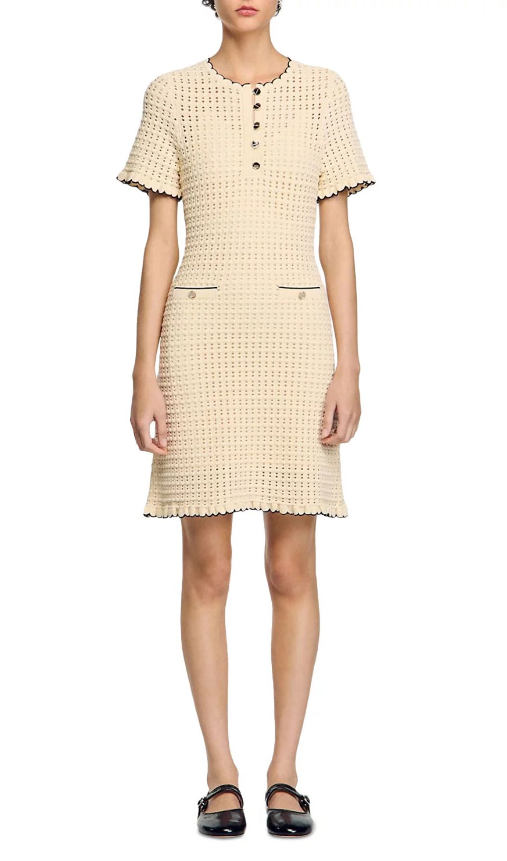 Vanilla Openwork Knit Mini Dress