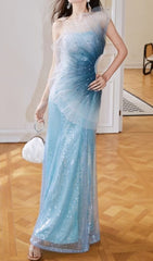 Haidar Dazzling Ombre Sequin Illusion Maxi Gown