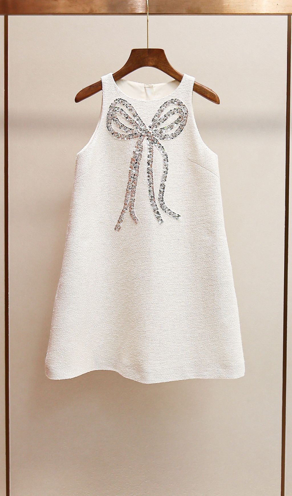 Fannie White Sequin Bow Mini Dress