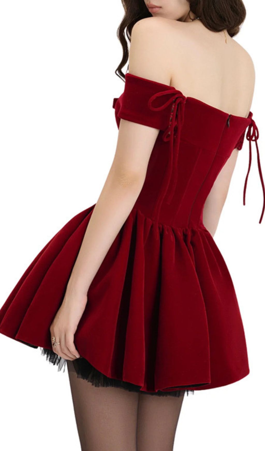 Irem Red Velvet Off-Shoulder Corset Mini Dress