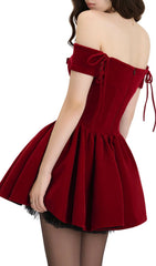 Irem Red Velvet Off-Shoulder Corset Mini Dress