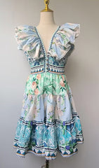 Exavier Bohemian Ruffle V-Neck Mini Dress