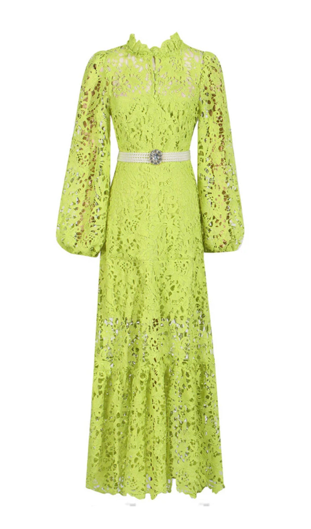 Tara Enchanting Lime Green Lace Midi Dress