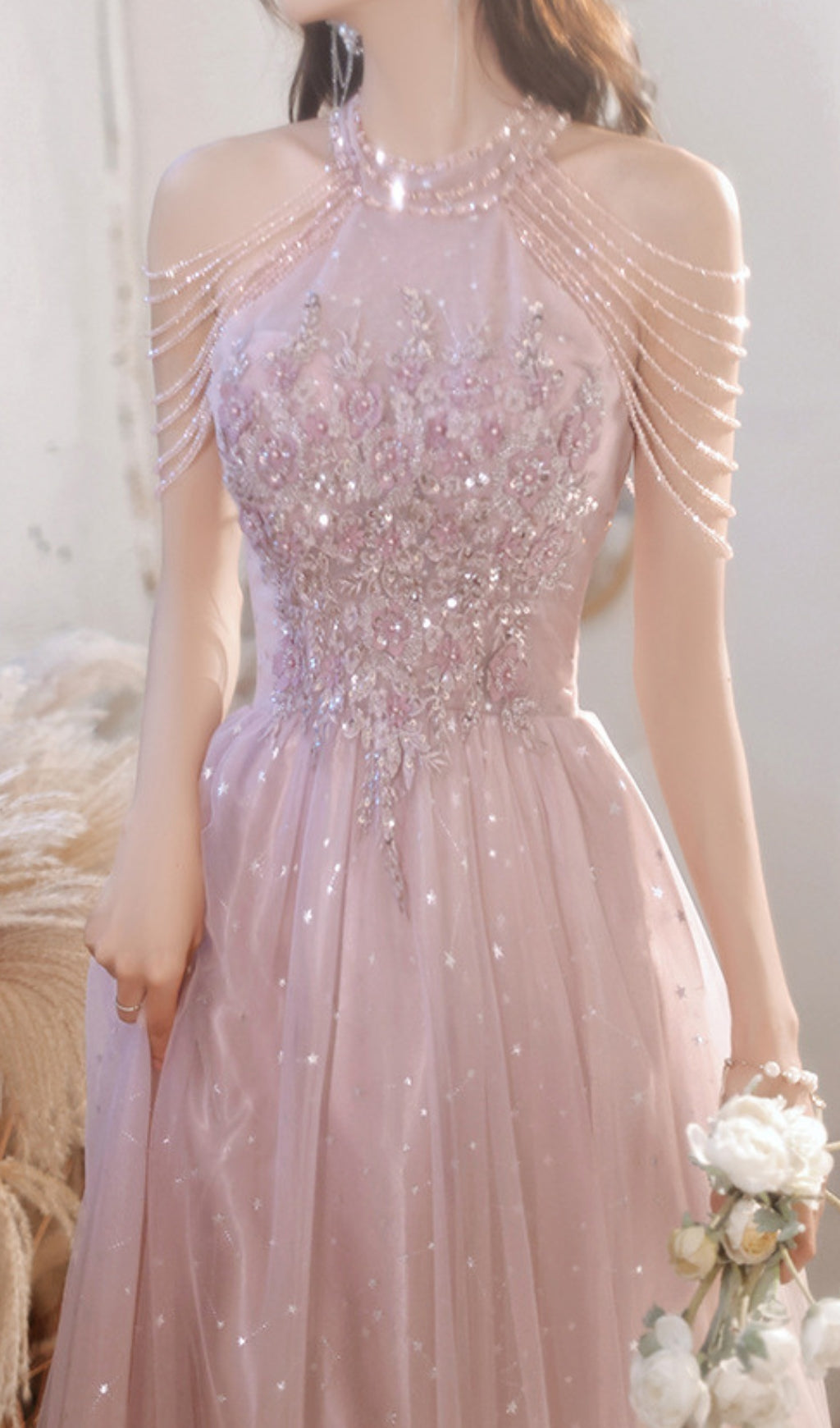 Cleon Dazzling Halter Maxi Gown