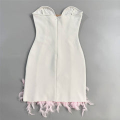 Hita Pink Strapless Beaded Floral Bandage Mini Dress