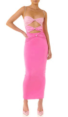 Sparkle & Bow Pink Cutout Maxi Dress