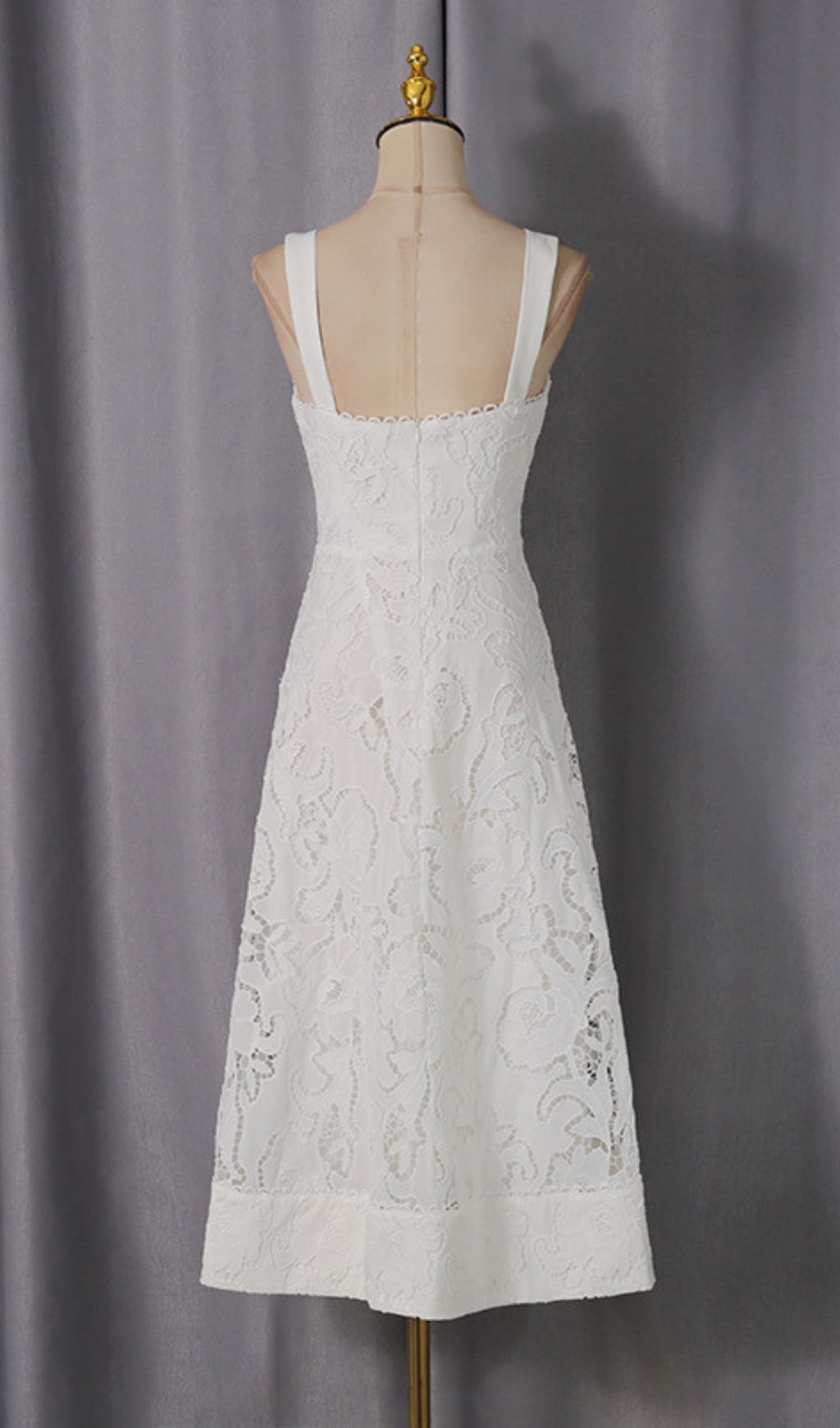 Jenelle Elegant White Floral Embroidered Midi Dress
