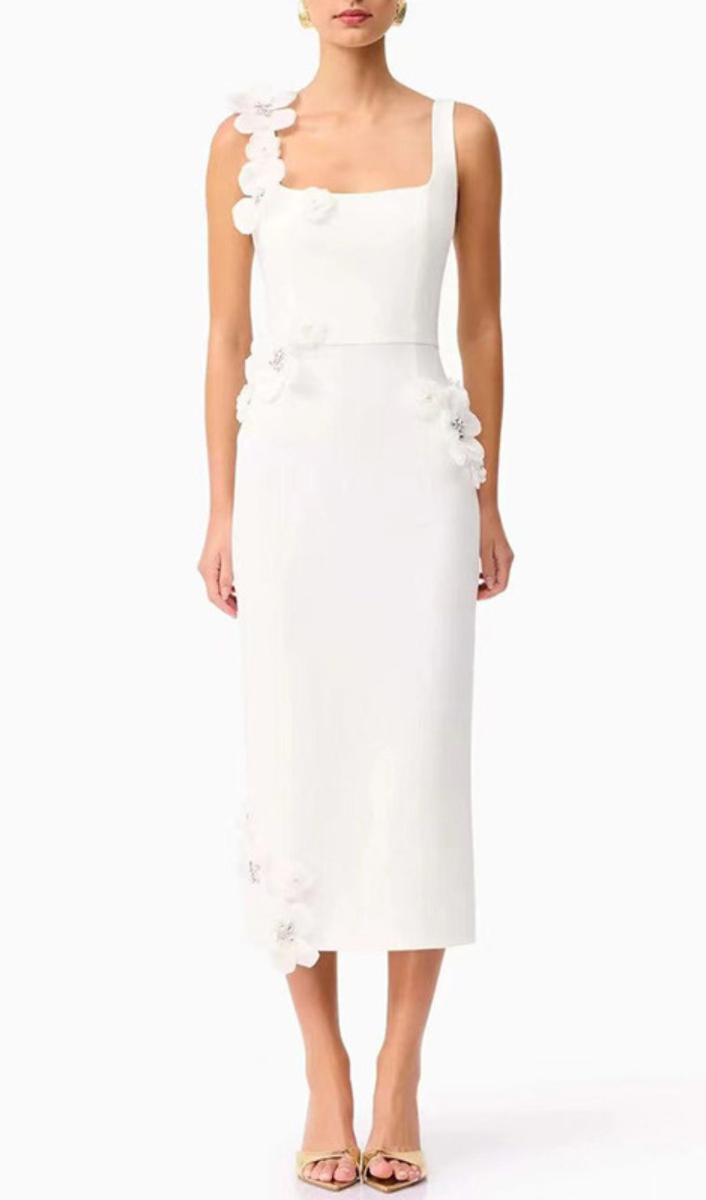 Harper Elegant White 3D Floral Midi Dress