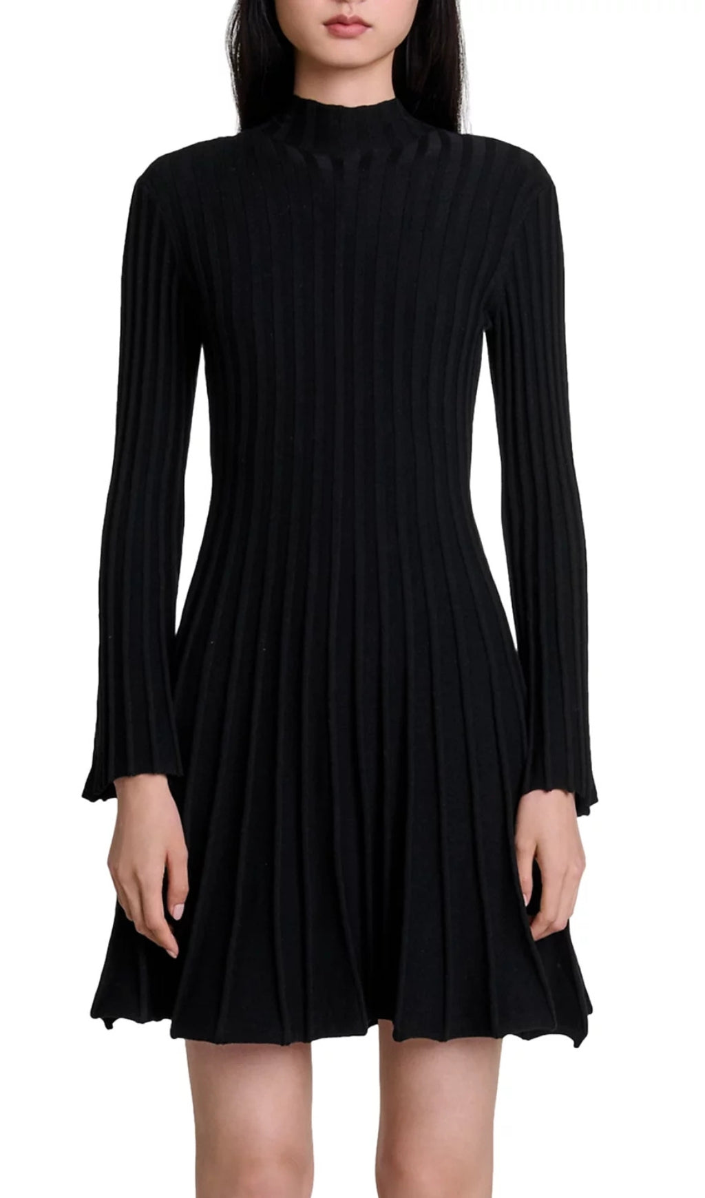 Raffie Ribbed Knit Flared Mini Dress