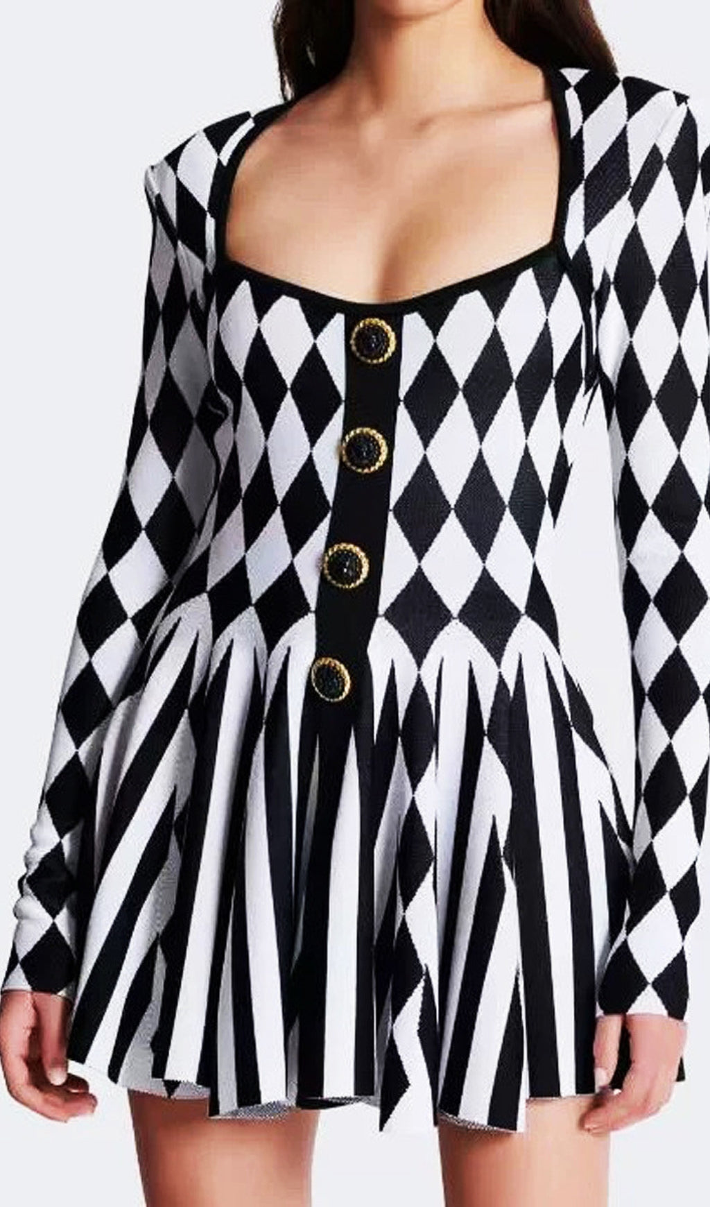 Cissy Harlequin Chic Knit Button Mini Dress