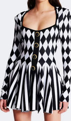 Cissy Harlequin Chic Knit Button Mini Dress