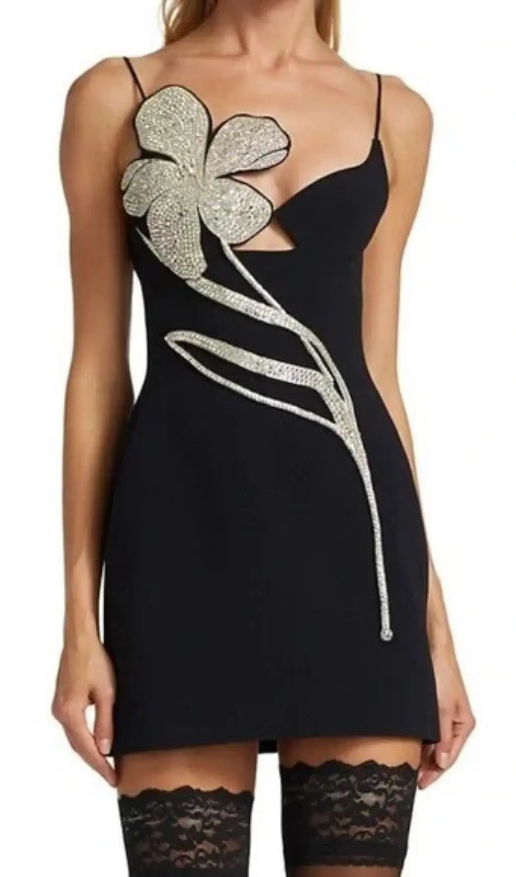 Sparkling Crystal Flower Bodycon Mini Dress for Women