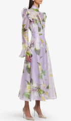 Isolda Lavender Floral Ruffled Midi Dress